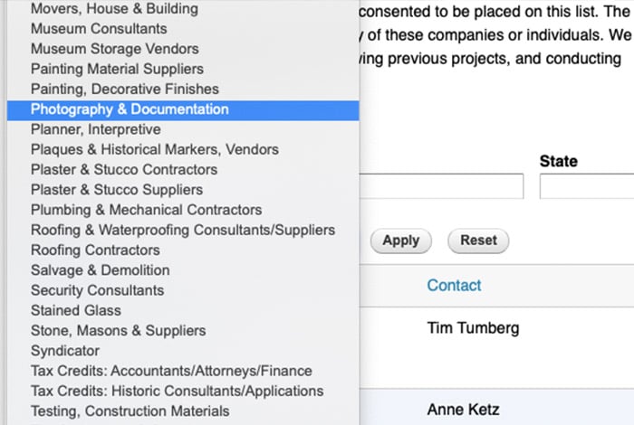 Preservation Specialists Directory